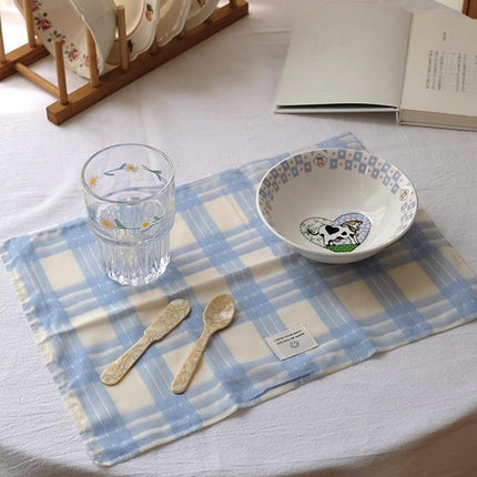 Retro Pastel Blue Checker Placemat for Dopamine Table Setting