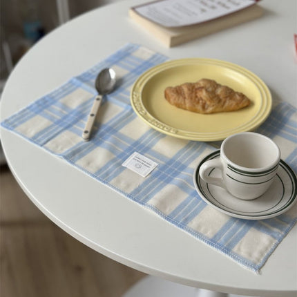 Retro Pastel Blue Checker Placemat for Dopamine Table Setting