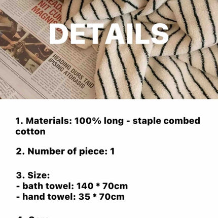 Retro Style 100% ORGANIC Combed Cotton Striped Bath Towel