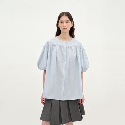 "Romantic Line Drawing" Pure Cotton Slightly Wrinkled Puff Sleeve