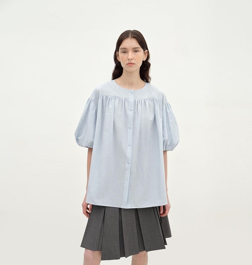 "Romantic Line Drawing" Pure Cotton Slightly Wrinkled Puff Sleeve