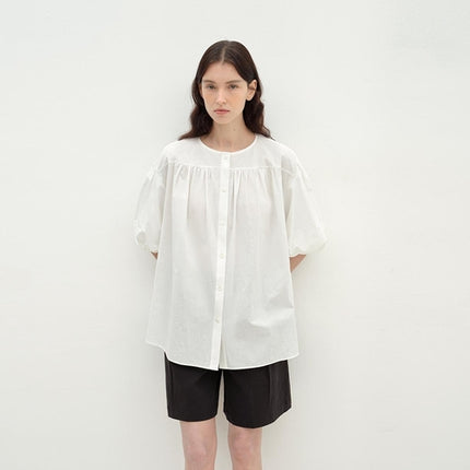 "Romantic Line Drawing" Pure Cotton Slightly Wrinkled Puff Sleeve