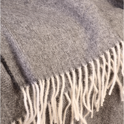 Alpaca wool herringbone patterned grey plaid