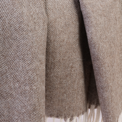 Alpaca wool herringbone patterned brown plaid