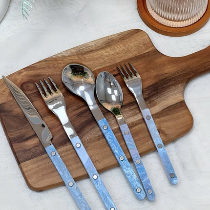 Set Of 10 Pcs Modern Nebula Cutlery, Bistrot Style Rivet Flatware Set
