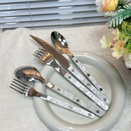 Set Of 10 Pcs Modern Nebula Cutlery, Bistrot Style Rivet Flatware Set