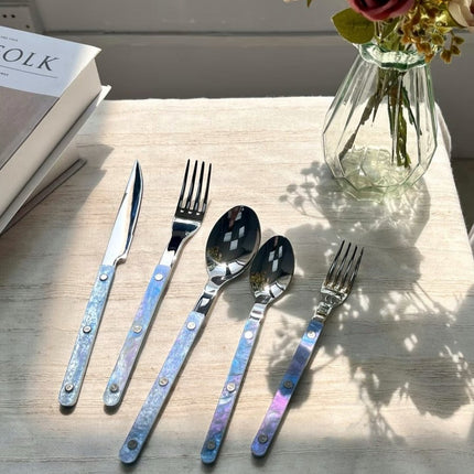 Set Of 10 Pcs Modern Nebula Cutlery, Bistrot Style Rivet Flatware Set