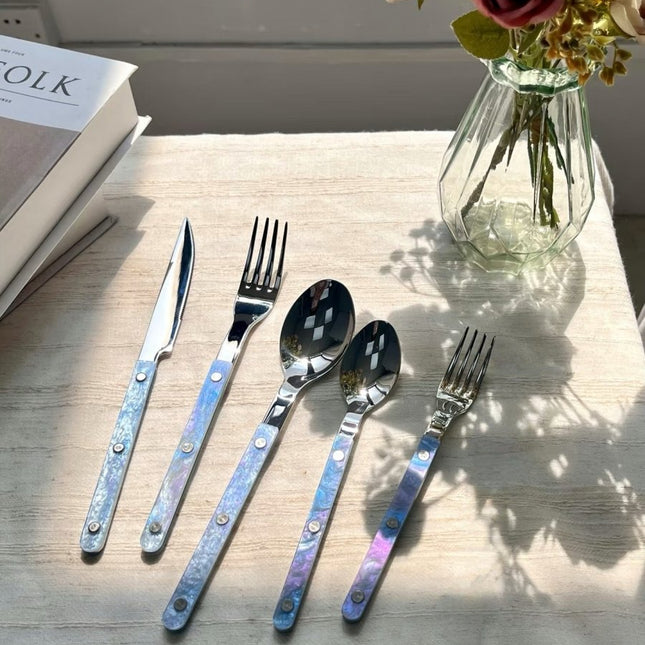 Set Of 10 Pcs Modern Nebula Cutlery, Bistrot Style Rivet Flatware Set