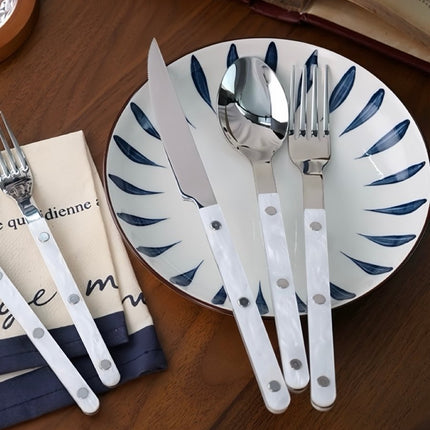 Set Of 10 Pcs Modern Nebula Cutlery, Bistrot Style Rivet Flatware Set