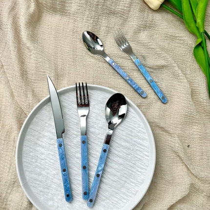 Set Of 10 Pcs Modern Nebula Cutlery, Bistrot Style Rivet Flatware Set