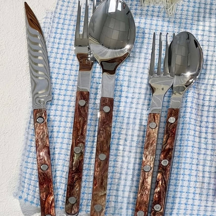 Set Of 10 Pcs Modern Nebula Cutlery, Bistrot Style Rivet Flatware Set