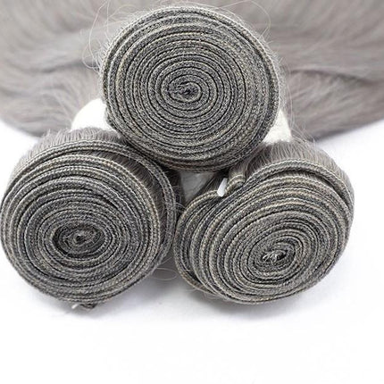 Gray 10A Grade Silver #1B/ Silver Straight 3/4 BUNDLES with CLOSURES &