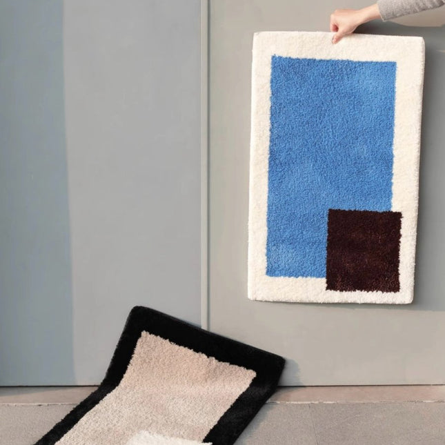 Soft Contemporary Abstract Geometric Bath Rug, Absorbent,