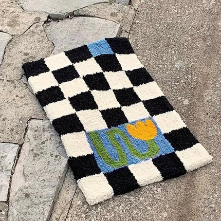 Soft Contemporary Floral Checker Bath Rug, Absorbent, Anti-slippery