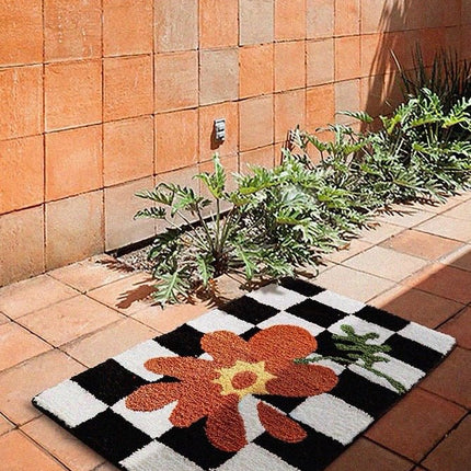 Soft Contemporary Floral Checker Bath Rug, Absorbent, Anti-slippery