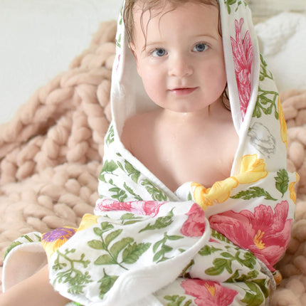 Baby Hooded Towel, Muslin-Backed, Buttery Soft Terry, Floral Print
