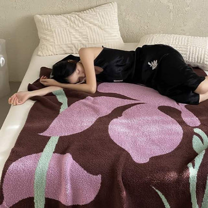 Terracotta Iris Throw Blanket - Warm Thick Earthy Tone Fall Blanket