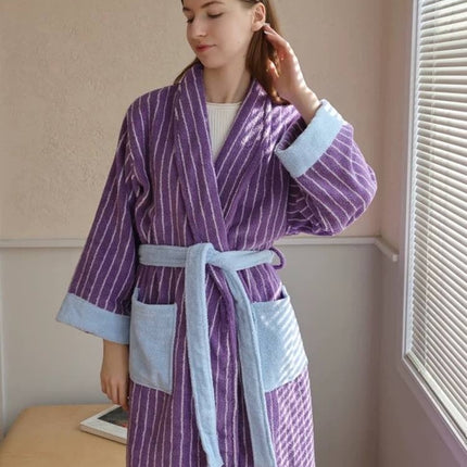 Ultra Soft Dopamine Stripe Bathrobe - 100% Organic Long-stapled Cotton