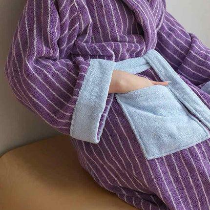 Ultra Soft Dopamine Stripe Bathrobe - 100% Organic Long-stapled Cotton