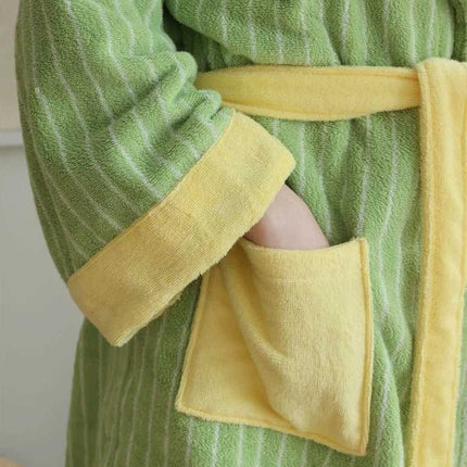 Ultra Soft Dopamine Stripe Bathrobe - 100% Organic Long-stapled Cotton