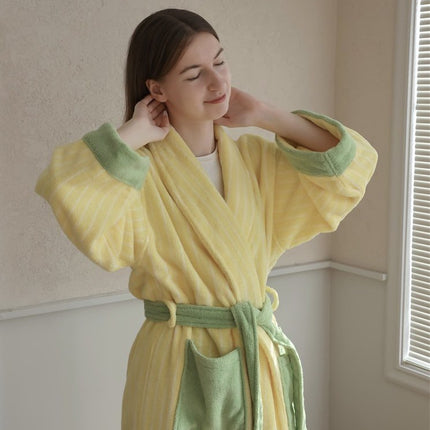 Ultra Soft Dopamine Stripe Bathrobe - 100% Organic Long-stapled Cotton