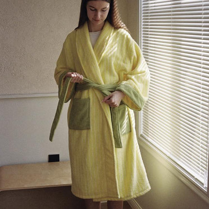 Ultra Soft Dopamine Stripe Bathrobe - 100% Organic Long-stapled Cotton