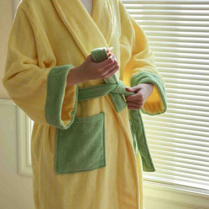 Ultra Soft Dopamine Stripe Bathrobe - 100% Organic Long-stapled Cotton