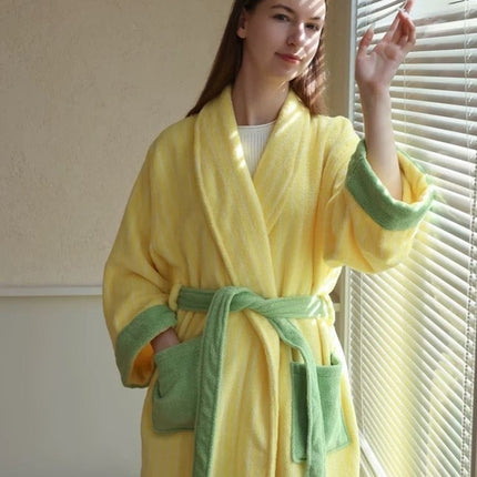 Ultra Soft Dopamine Stripe Bathrobe - 100% Organic Long-stapled Cotton
