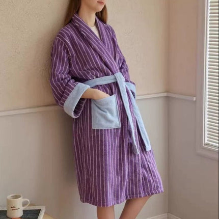 Ultra Soft Dopamine Stripe Bathrobe - 100% Organic Long-stapled Cotton