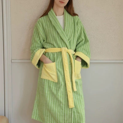 Ultra Soft Dopamine Stripe Bathrobe - 100% Organic Long-stapled Cotton