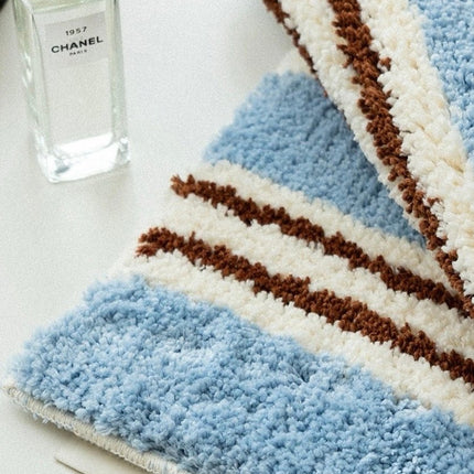 Ultra Soft Retro Blue Stripe Bath Rug, Absorbent Mat