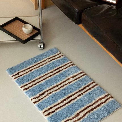 Ultra Soft Retro Blue Stripe Bath Rug, Absorbent Mat