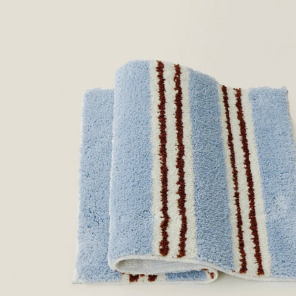Ultra Soft Retro Blue Stripe Bath Rug, Absorbent Mat