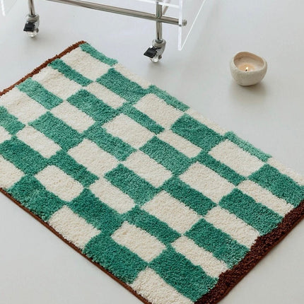 Ultra Soft Retro Checker Bath Rug, Absorbent, Anti-slippery Mat