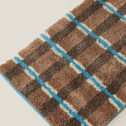 Ultra Soft Retro Earthy Tone Checker Bath Rug, Absorbent Mat