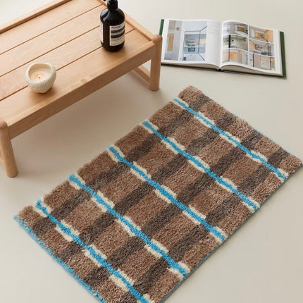Ultra Soft Retro Earthy Tone Checker Bath Rug, Absorbent Mat