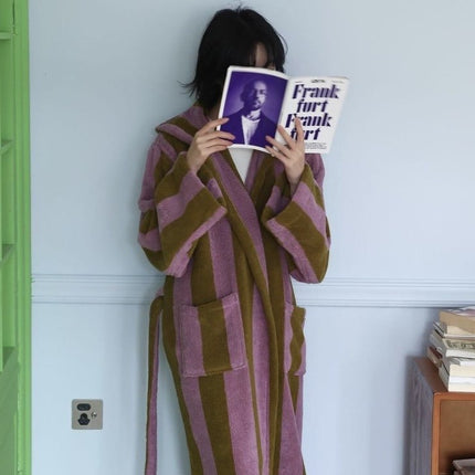 Ultra Soft Retro Whimsical Stripe Bath Robe - 100% Organic