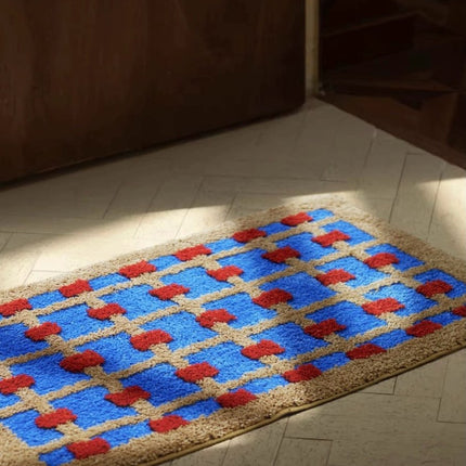 Ultra Soft Whimsical Dopamine Checker Bath Rug, Absorbent Mat