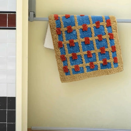 Ultra Soft Whimsical Dopamine Checker Bath Rug, Absorbent Mat