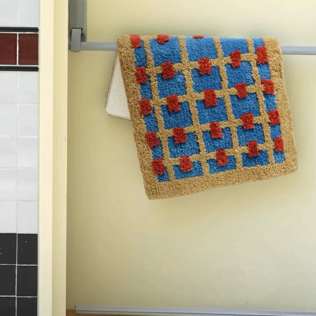 Ultra Soft Whimsical Dopamine Checker Bath Rug, Absorbent Mat