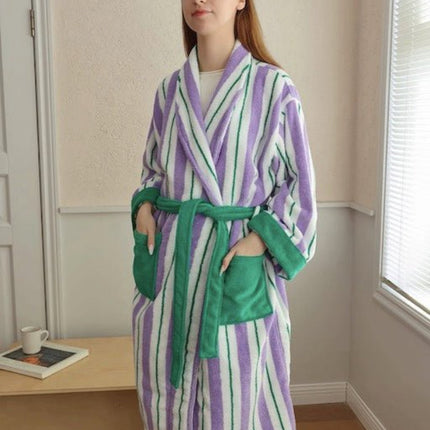 Ultra Soft Whimsical Retro Stripe Bathrobe - 100% Organic Long-stapled