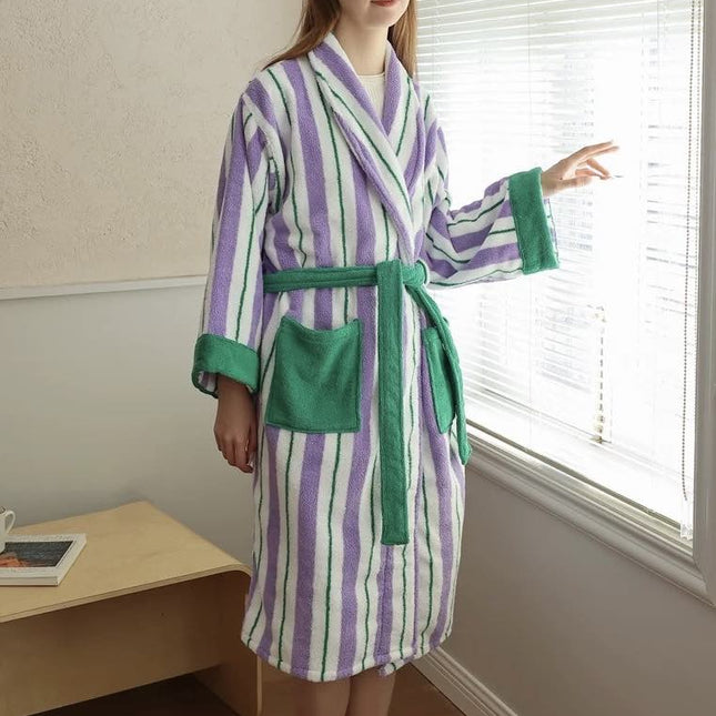 Ultra Soft Whimsical Retro Stripe Bathrobe - 100% Organic Long-stapled