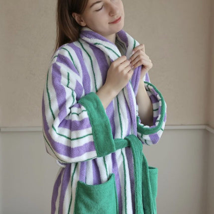 Ultra Soft Whimsical Retro Stripe Bathrobe - 100% Organic Long-stapled