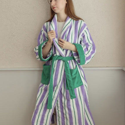 Ultra Soft Whimsical Retro Stripe Bathrobe - 100% Organic Long-stapled