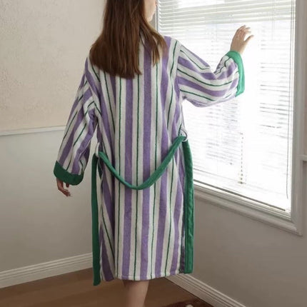 Ultra Soft Whimsical Retro Stripe Bathrobe - 100% Organic Long-stapled