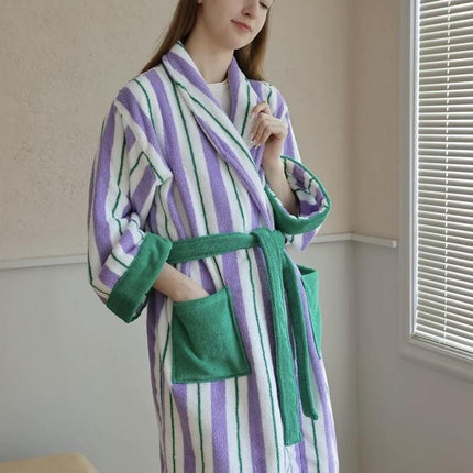 Ultra Soft Whimsical Retro Stripe Bathrobe - 100% Organic Long-stapled