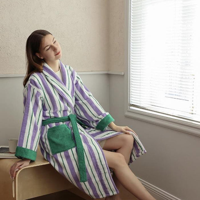 Ultra Soft Whimsical Retro Stripe Bathrobe - 100% Organic Long-stapled