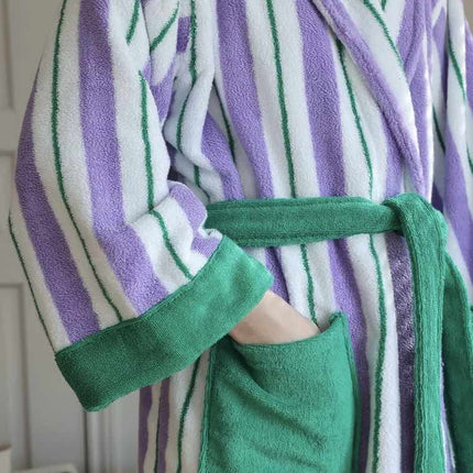 Ultra Soft Whimsical Retro Stripe Bathrobe - 100% Organic Long-stapled