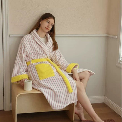 Ultra Soft Whimsical Stripe Bathrobe - 100% Organic Long-stapled Cotto