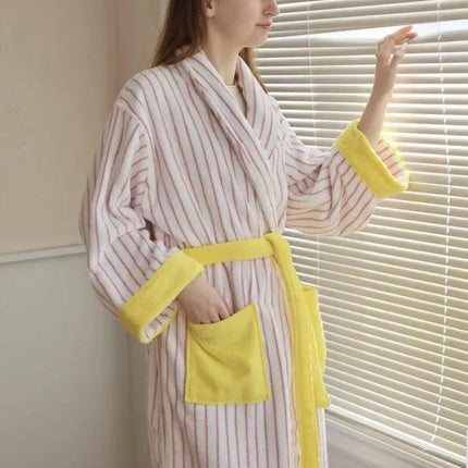 Ultra Soft Whimsical Stripe Bathrobe - 100% Organic Long-stapled Cotto
